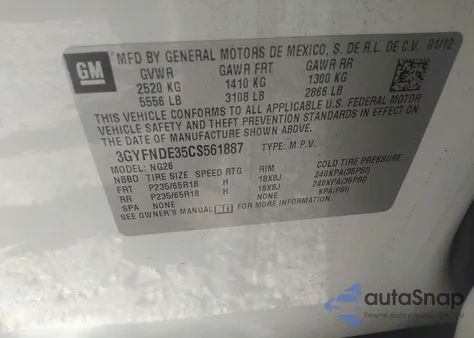 2012 Cadillac Srx Luxury Collection from USA, damaged, VIN 3GYFNDE35CS561887